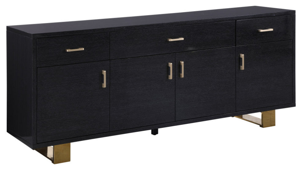 Excel Stainless Steel and Wood Sideboard/Buffet, Grey, Gold Base