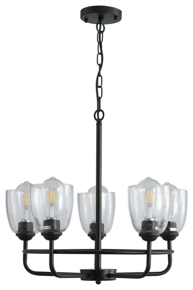 5-Light Chandelier Candle Style Island Pendant Lights with Glass Shades, Black