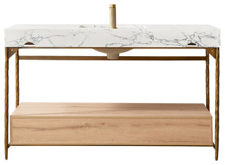 Dhaka Bath Vanity, Stone Top, No Mirror, Yellow Bronze Base, 55", Single Vanity