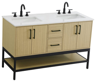Home Living 54" Double Bathroom Vanity, Honey Brown