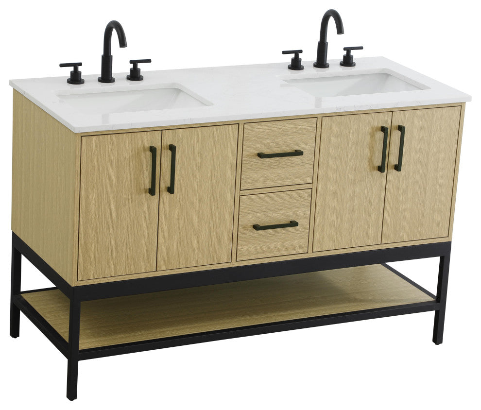 Home Living 54" Double Bathroom Vanity, Honey Brown