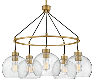 Lark Rumi 24.5" Med Single Tier Chandelier, Lacquered Brass + Clear Seedy Glass