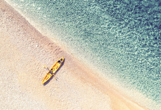 Yellow Canoe & Blue Sea with Soft Violet Effect Landscape Photo Loose Art Print, 8" X 10"