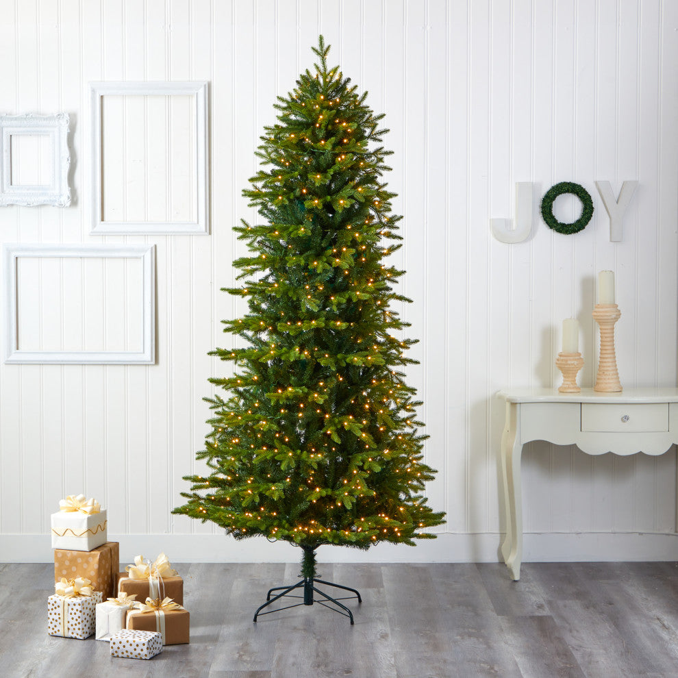 7.5' Belgium Fir Natural Look Faux Christmas Tree With 550 Clear LED Lights