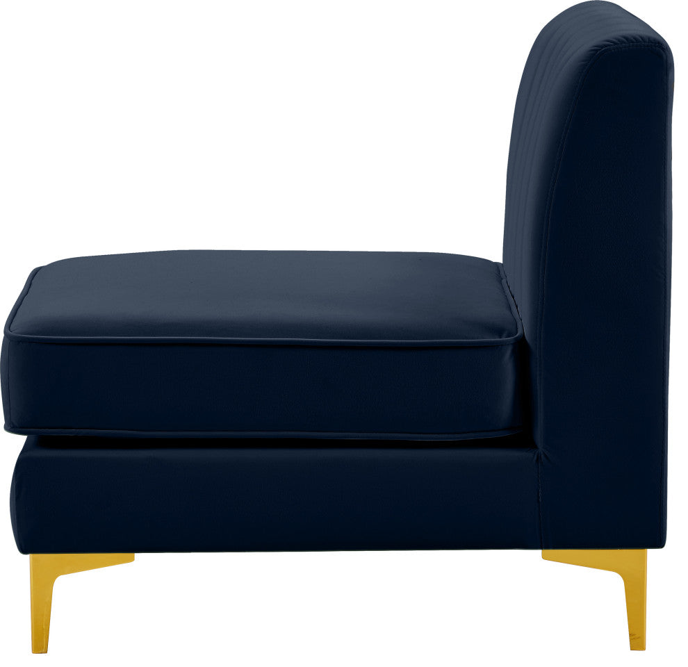 Alina Velvet Upholstered Modular Armless Chair, Navy