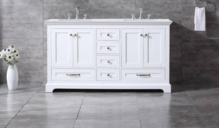 Dukes 60" White Double Square Sink Vanity with Quartz Top, No Mirror