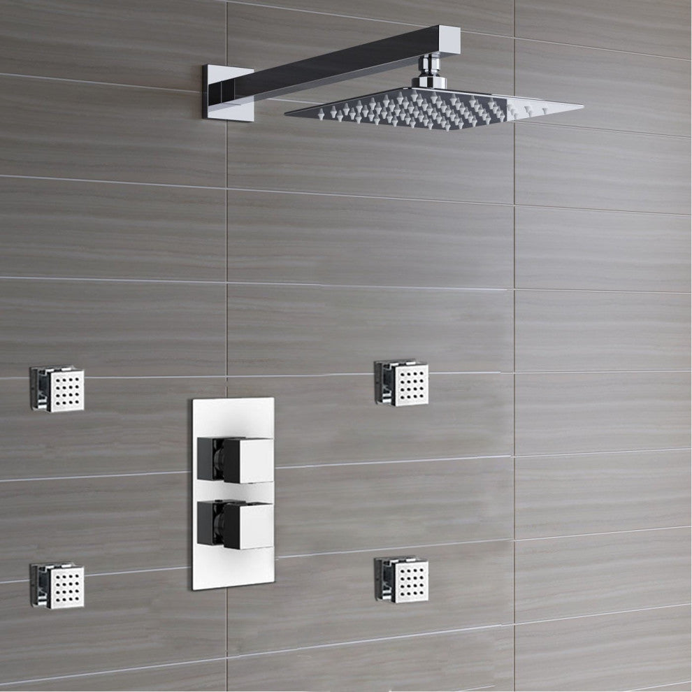 Leo Thermostatic Shower Ultra Thin Head With Adjustable Massage Body Jets, 10"