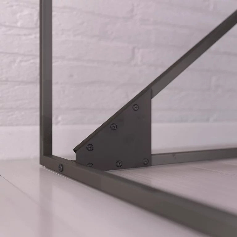 Industrial Desk, Metal Base With Rectangular Wooden Top, Rustic Gray/Natural