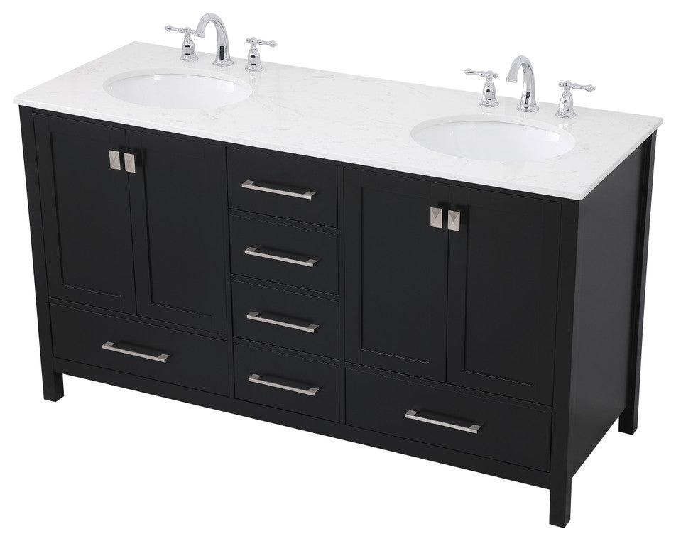 Black 60" Double Sink Bathroom Vanity
