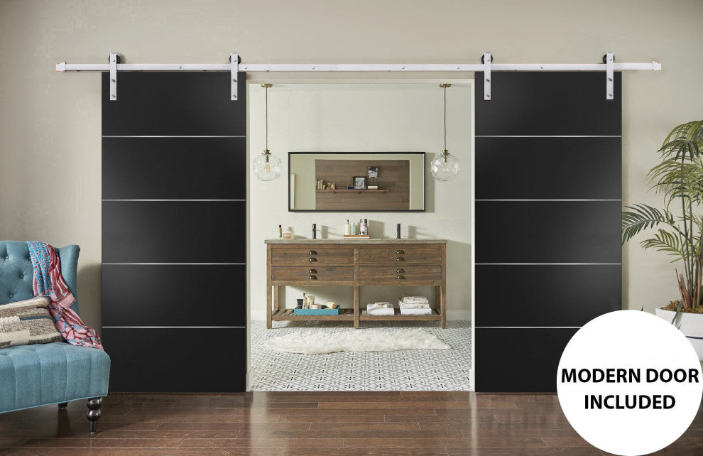 Double Barn Door 36 x 96, Planum 0020 Black, Silver 13FT