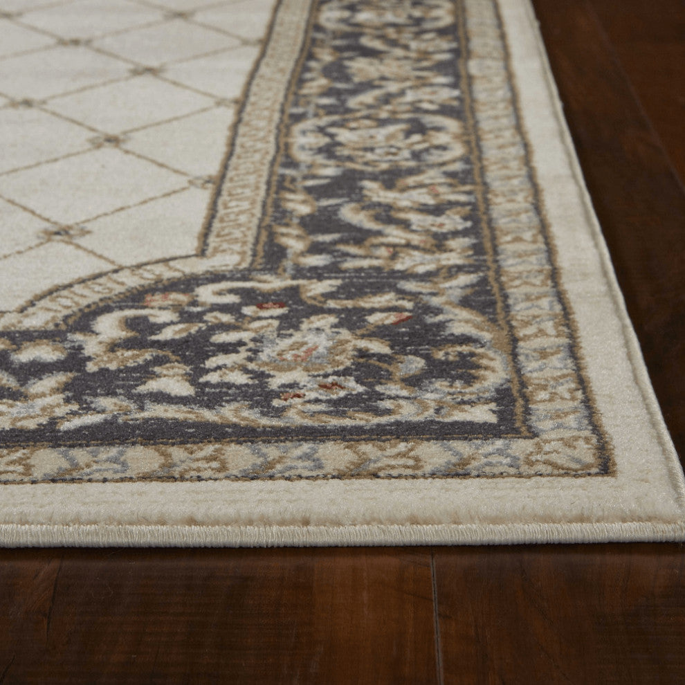 5' X 8' Ivory Or Grey Diamond Bordered Area Rug