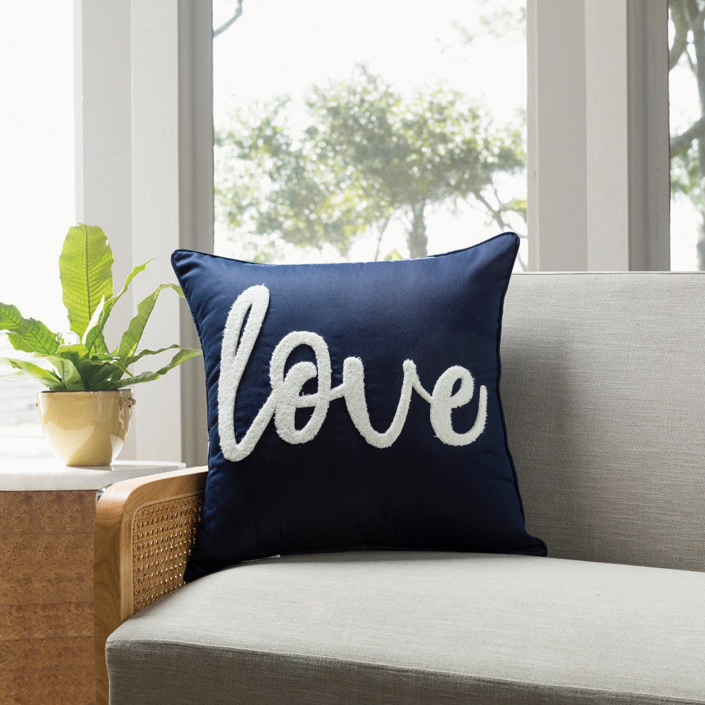 Base With Terry Loop Embroidary Throw Pillow Set of 2, Love
