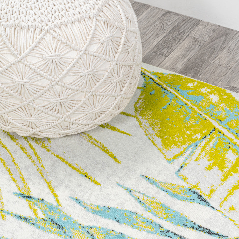 Monstera Tropical Leaves Ivory/Green 8'x10' Area Rug