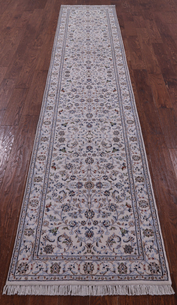 Runner Persian Nain Wool & Silk Hand-Knotted Rug 2' 5" X 12' 2" - Q14754