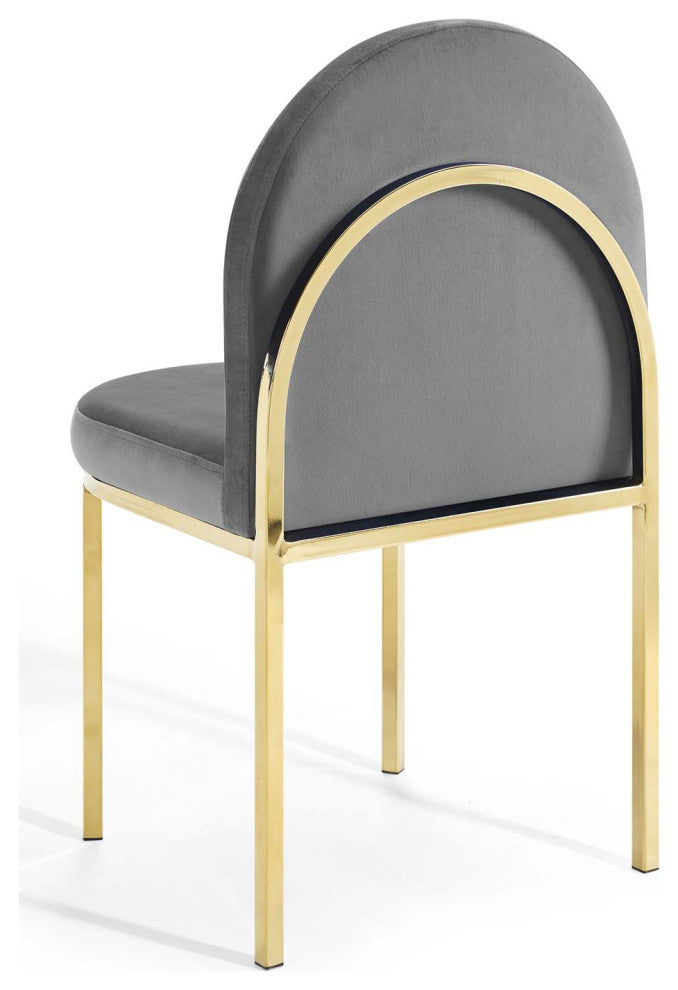 Tufted Side Dining Chair, Velvet, Gold Gray, Modern, Cafe Bistro Restaurant