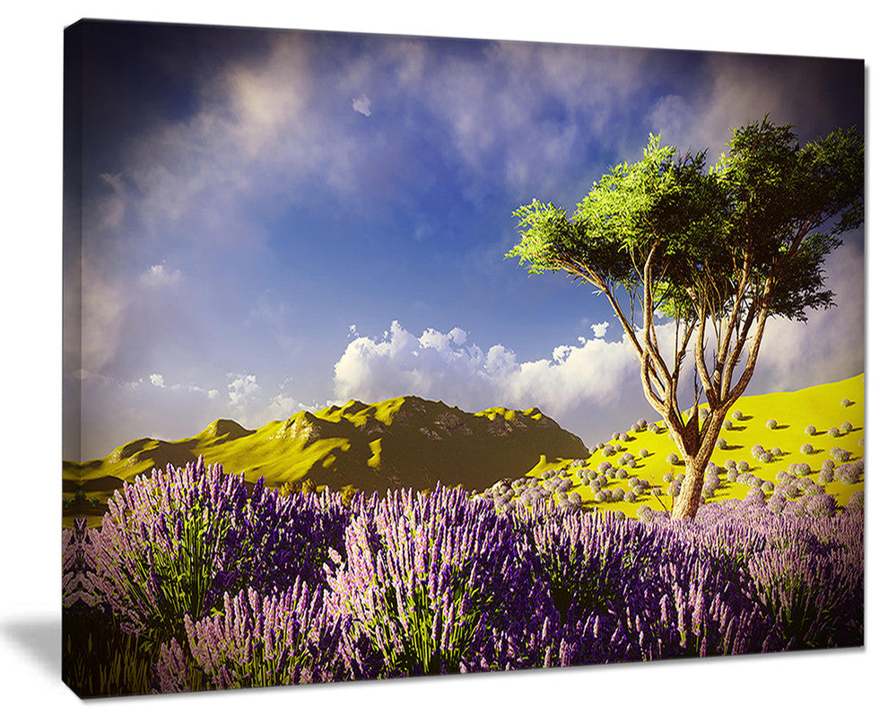 "Bright Lavender Garden Field" Modern Landscape Wall Art Canvas, 40"x30"