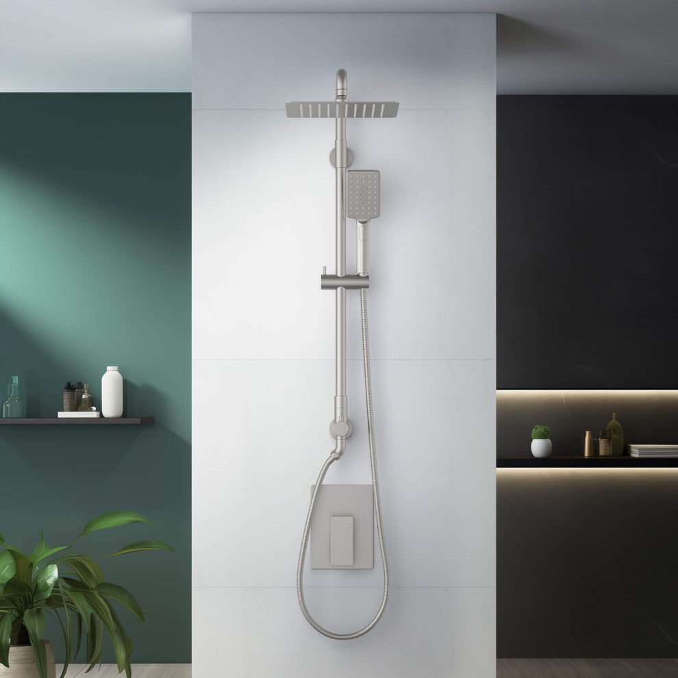 Cube 2-Function Shower Column, Rough, Valve, Brushed Nickel
