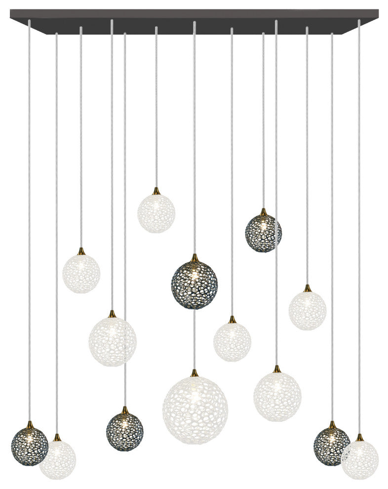 Napa 14 Pendants Blown Glass Chandelier, Black, 48", Clear/Gray Glass