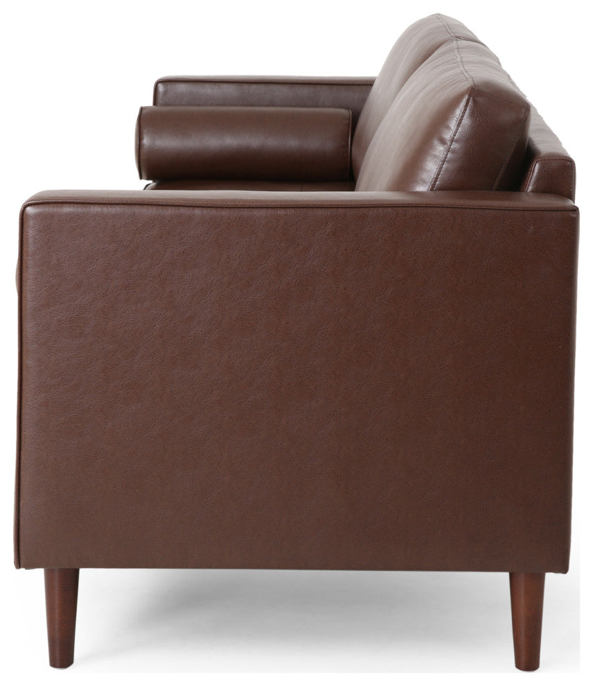 Hixon Faux Leather Tufted 3 Piece Sofa and Club Chair Set, Dark Brown + Espresso