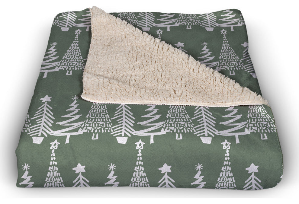 Sage Christmas Tree Pattern 50x60 Sherpa Fleece Blanket