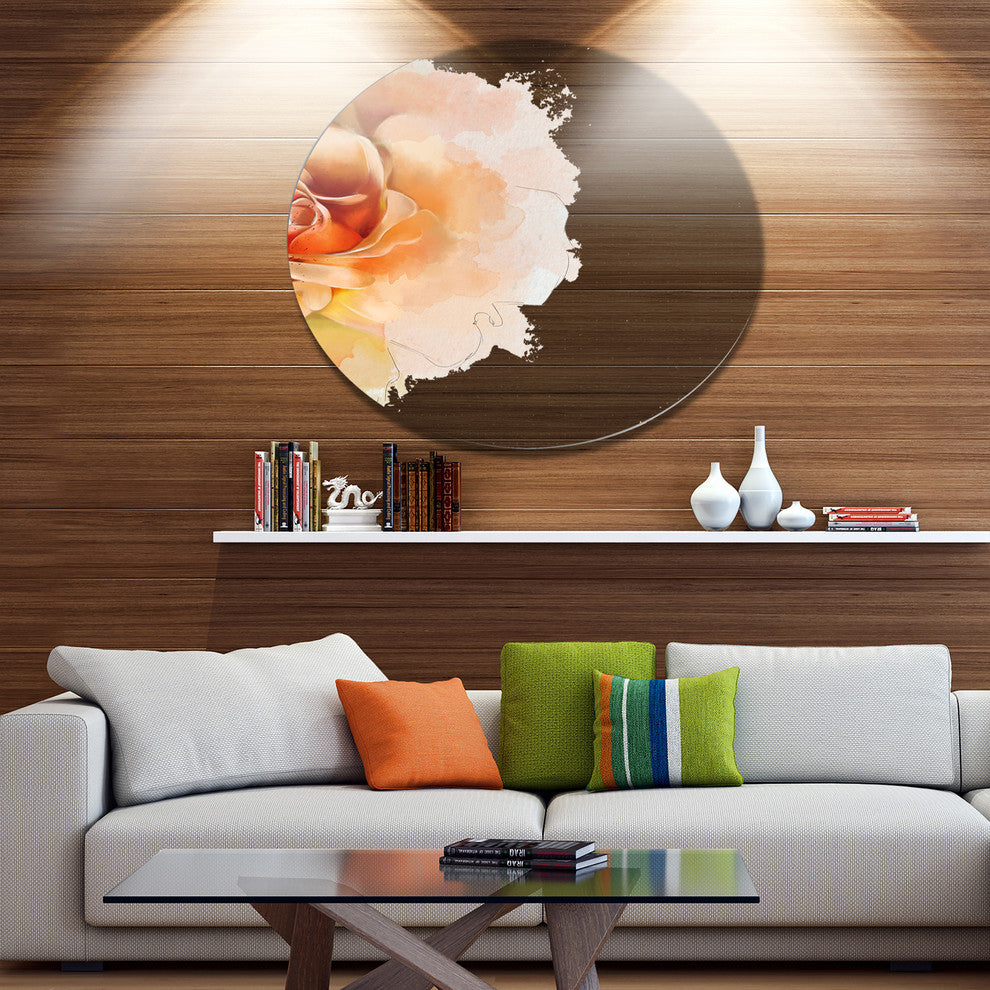 Orange Rose Flower Watercolor, Flower Disc Metal Wall Art, 23"