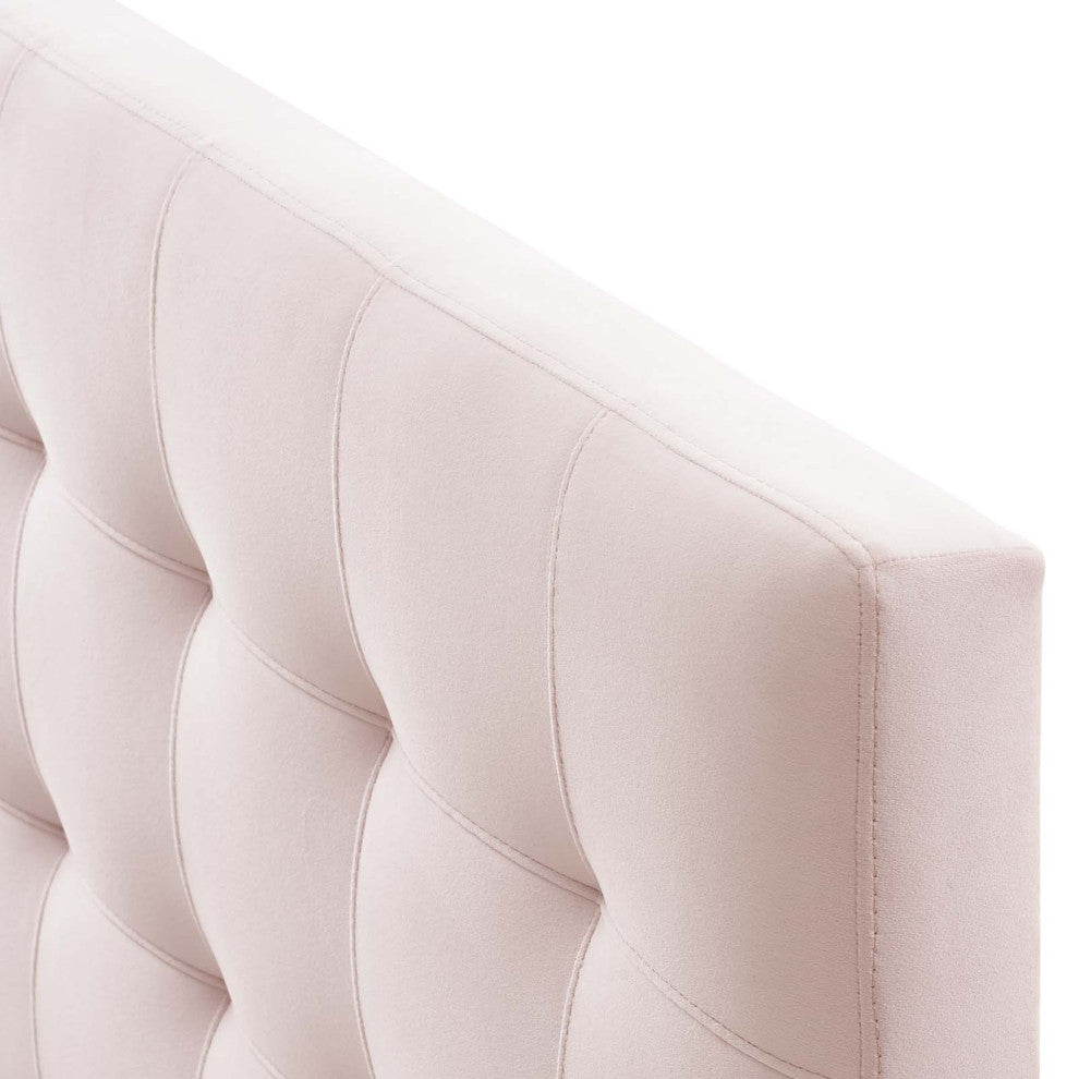 Contemporary Modern Bedroom Full Size Tufted Headboard, Velvet Fabric, Pink