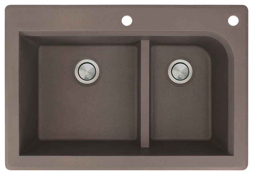 Radius 33" silQ Granite Double Bowl Kitchen Sink with 2 Holes in Espresso