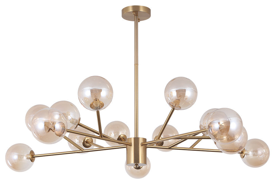 15-Light Glass Globe Bubble Sputnik Chandelier, Gold