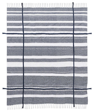 Horizontal Striped and Textured Throw Blanket with Fringe