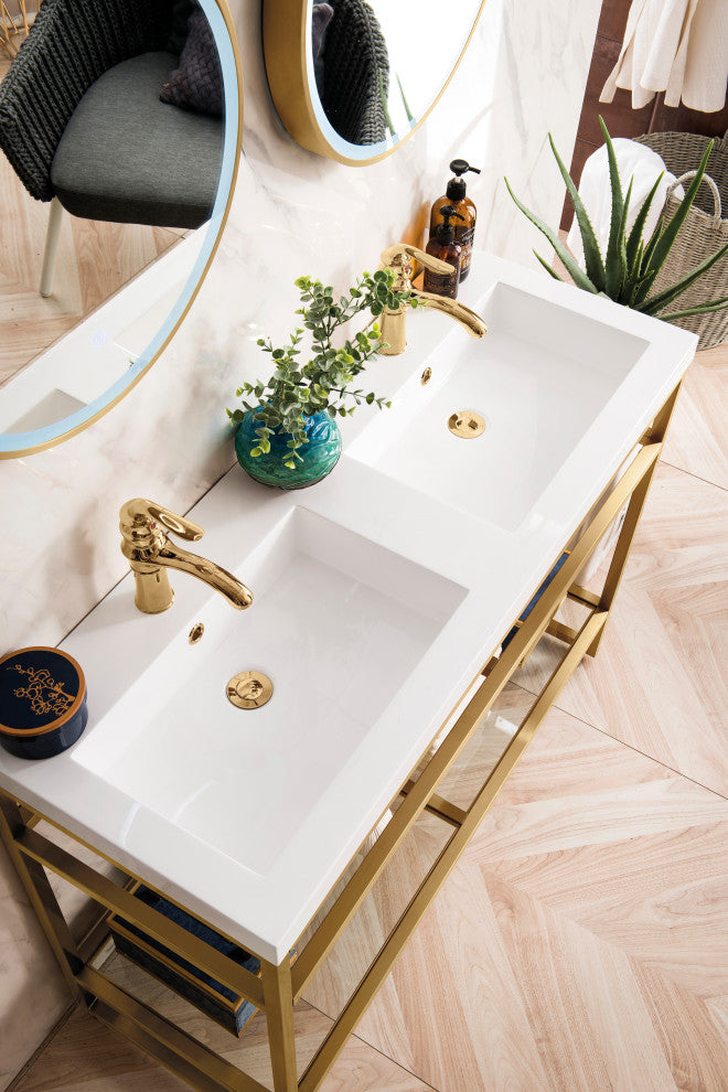 Boston 47" Double Sink Console, Radiant Gold, White Gloss Top