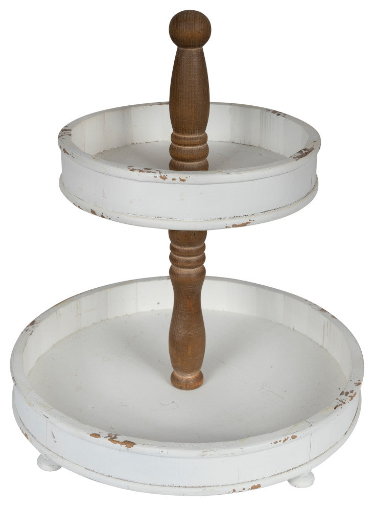 White 2 Tier Round Wooden Tray