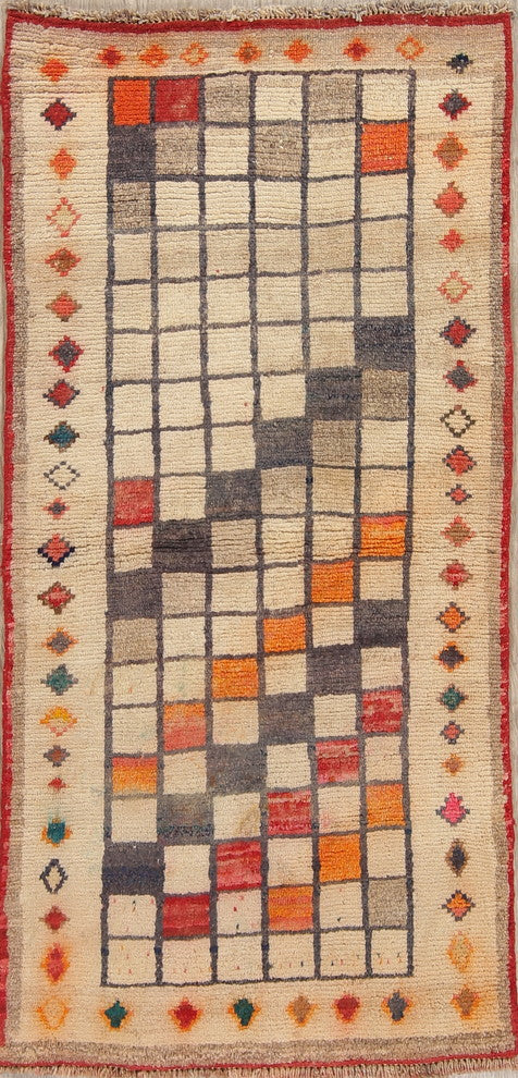 Consigned, Hand-Knotted Oriental Gabbeh Persian Style Area Rug, Brown, 4'9"X2'9"