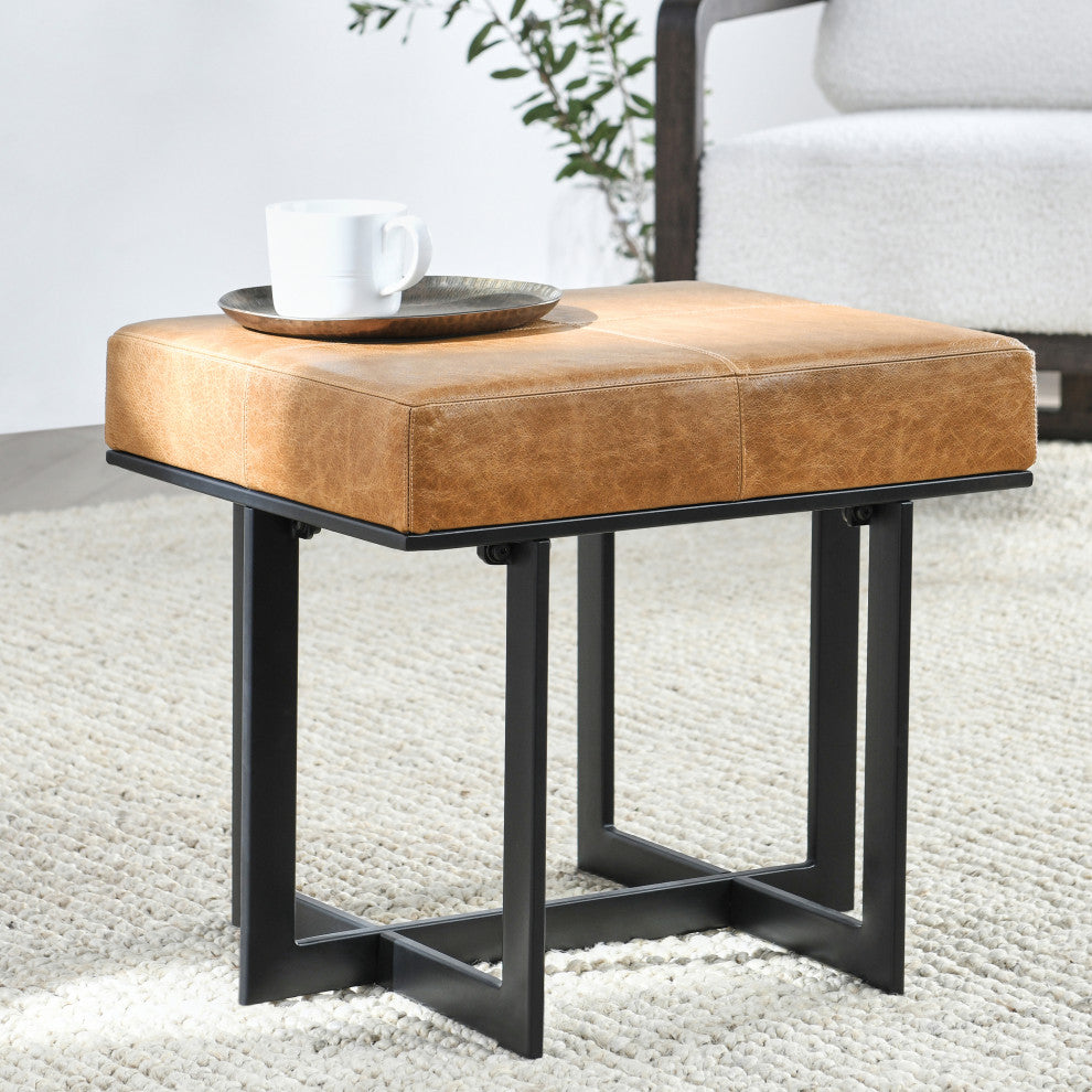 Calvin Leather Stool,, Chestnut