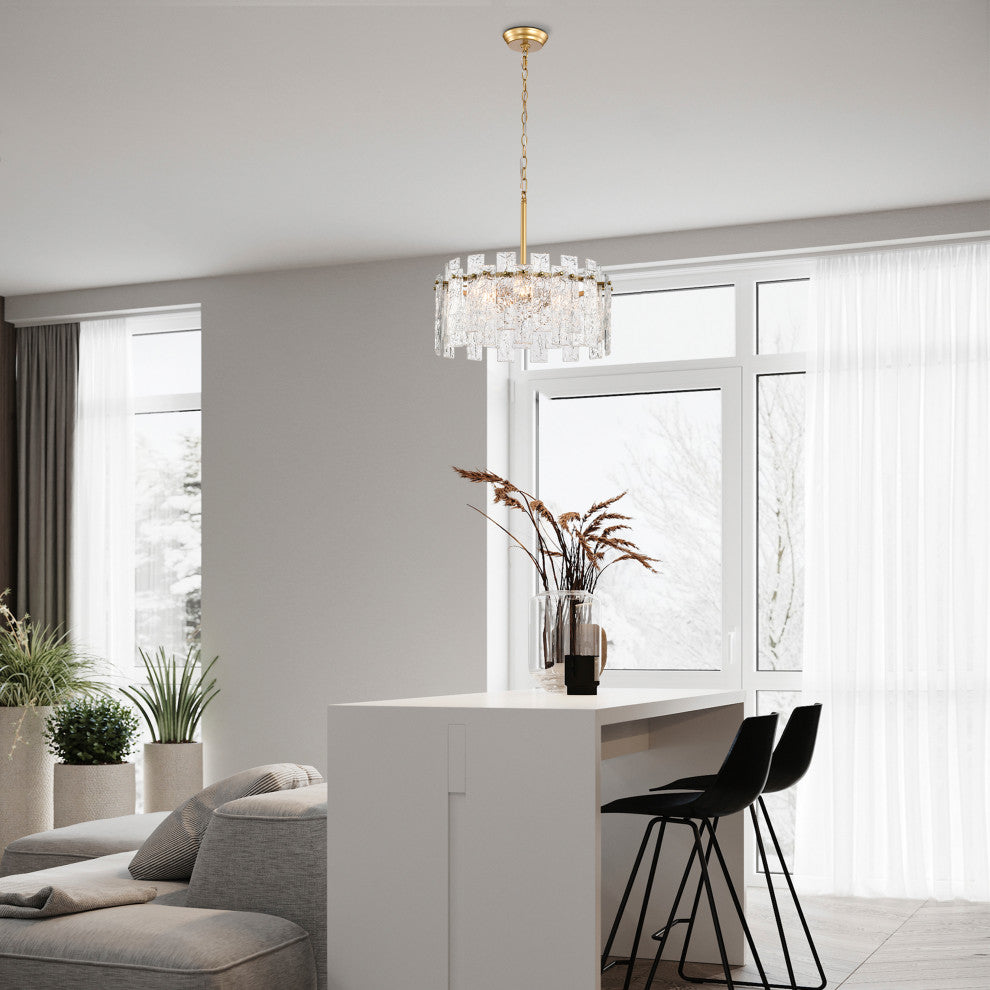 Daisy Glossy Bronze Water-ripple Crystal Glass Drum Chandelier
