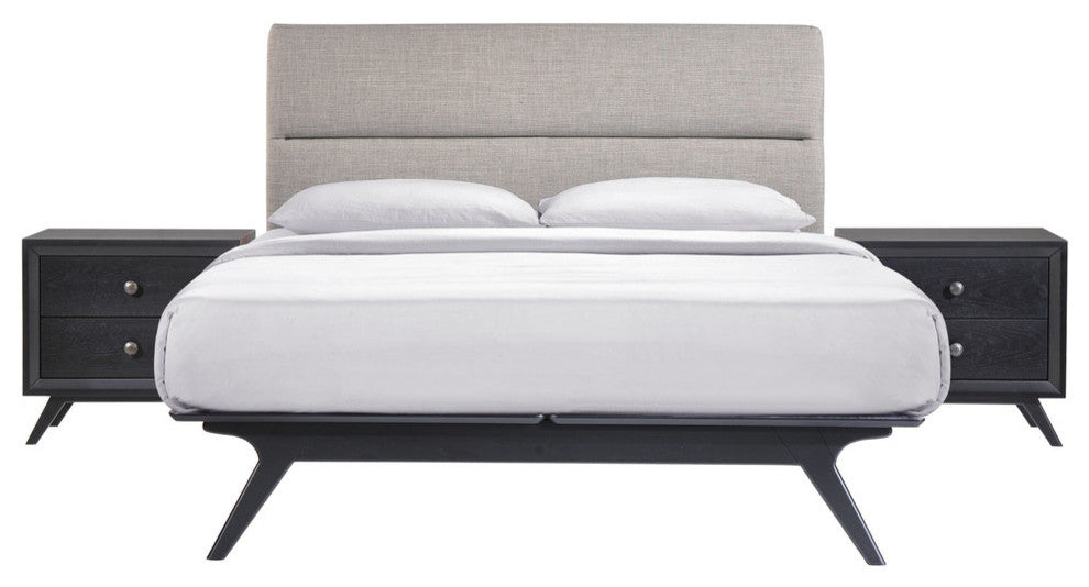 Modern Urban Contemporary 3-Piece Set Queen Size Bedroom Set, Gray Fabric Wood