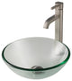 Glass Vessel Sink, Bathroom Ramus Faucet, PU Drain, Mounting Ring, Nickel