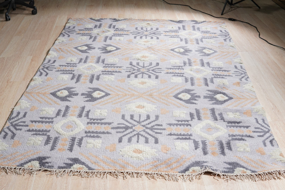 Hand-Knotted Wool Gray Traditional Geometric Piled American Rug, 8'' X 10