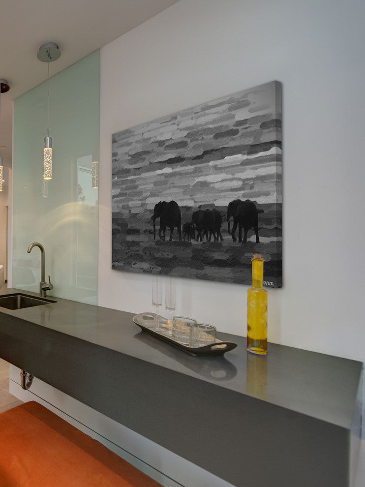"Pachyderm Family" Print on Canvas, 24"x16"