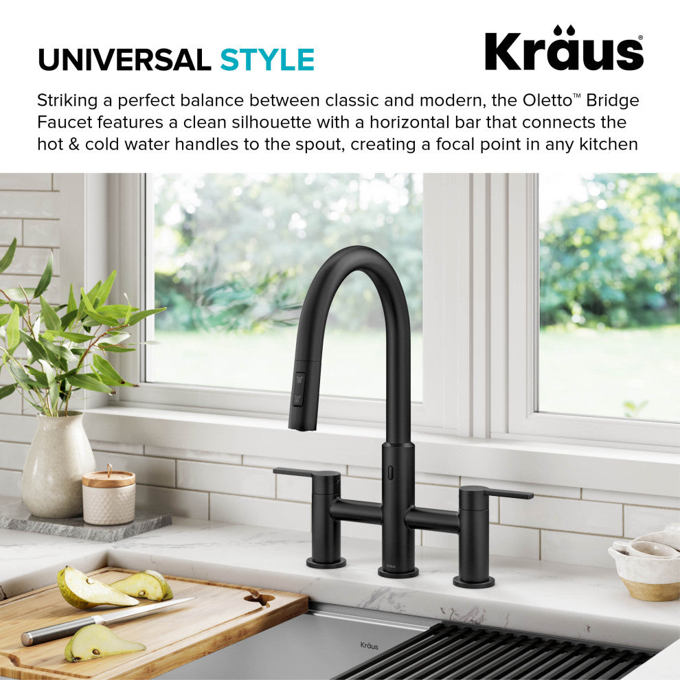 KRAUS Oletto Touchless Sensor Bridge Kitchen Faucet w Pulldown Sprayhead MB