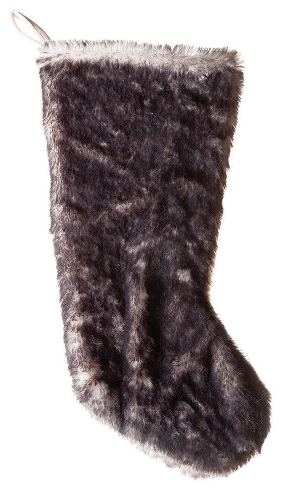 Faux Fur Christmas Stocking, Dark Grey-Tipped Fox