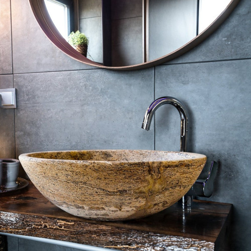 Valencia Travertine Natural Stone Oval Vessel Sink (W)16" (L)21" (H)6"
