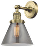 1-Light Large Cone 8" Sconce, Antique Brass, Glass: Smoked
