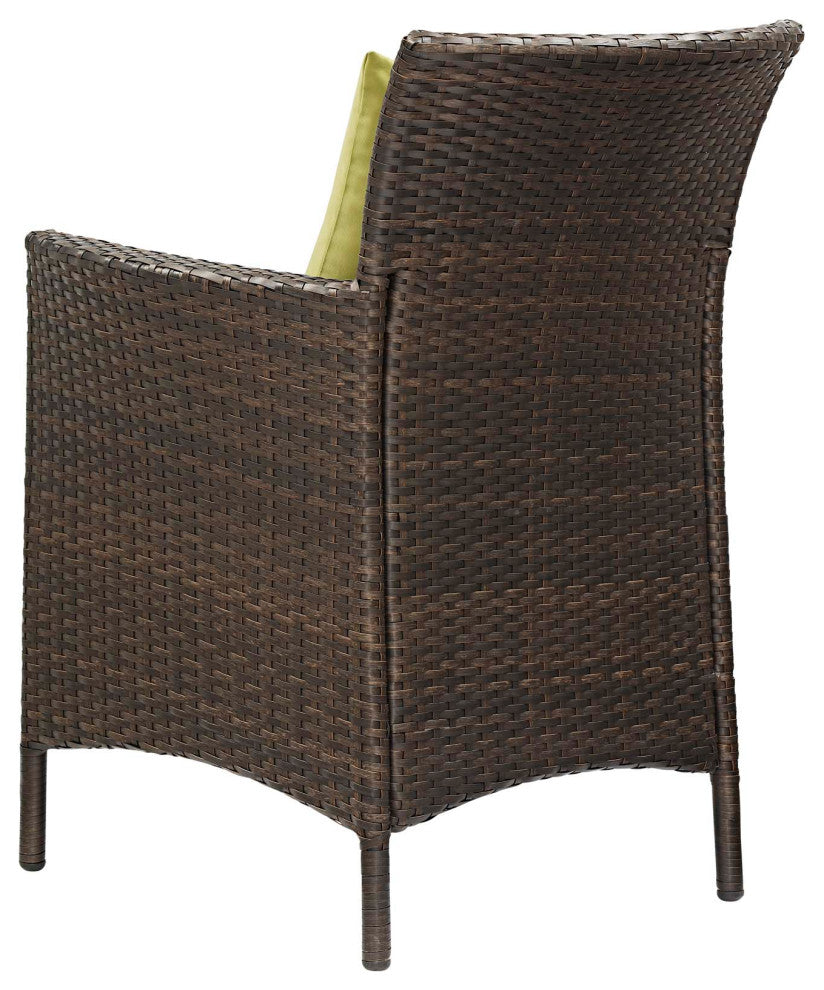 Side Dining Chair and Table Set, Rattan, Wicker, Brown Green, Modern, Outdoor