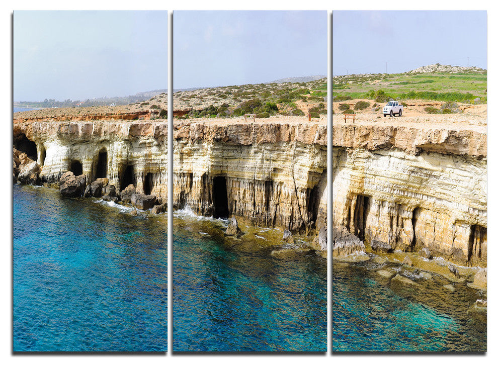 "Sea Caves near Cape Greko Panorama" Metal Wall Art, 3 Panels, 36"x28"