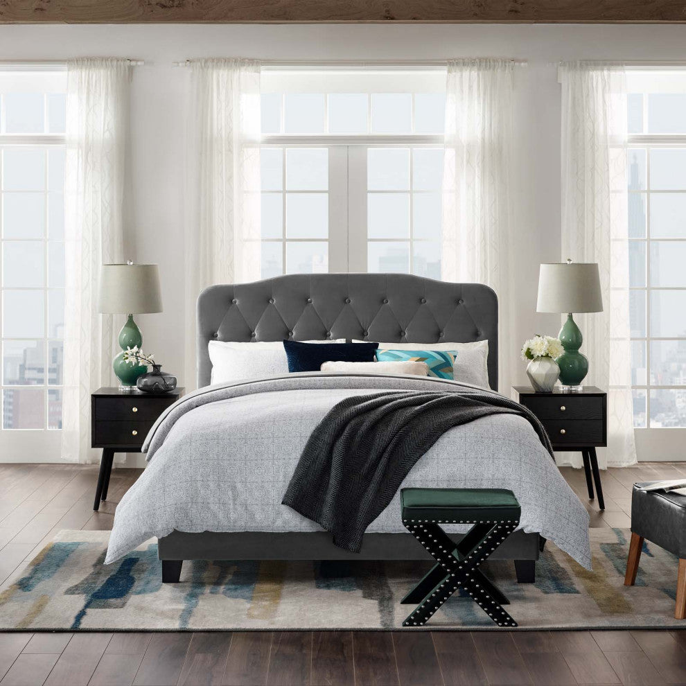 Gray Amelia Full Performance Velvet Bed