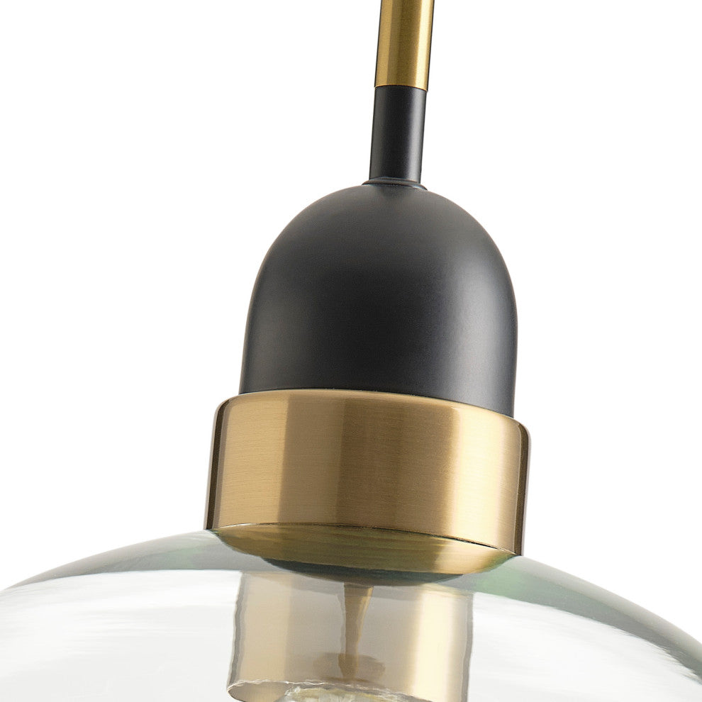 Industrial Matte Black Glass Shade Pendant Light With Brass Finish