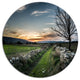 Rocky Fences In Green Grassland, Landscape Art Disc Metal Artwork, 38"