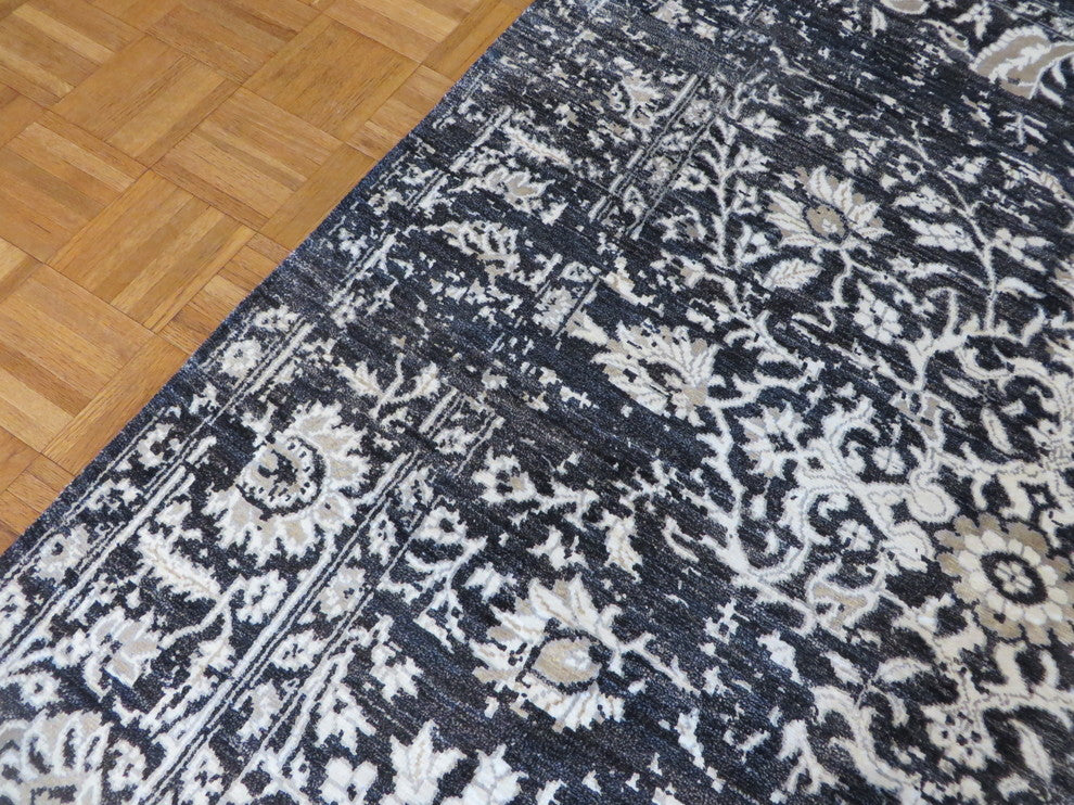 5'x7 Hand Knotted Black Broken Design Tone On Tone Oriental Rug