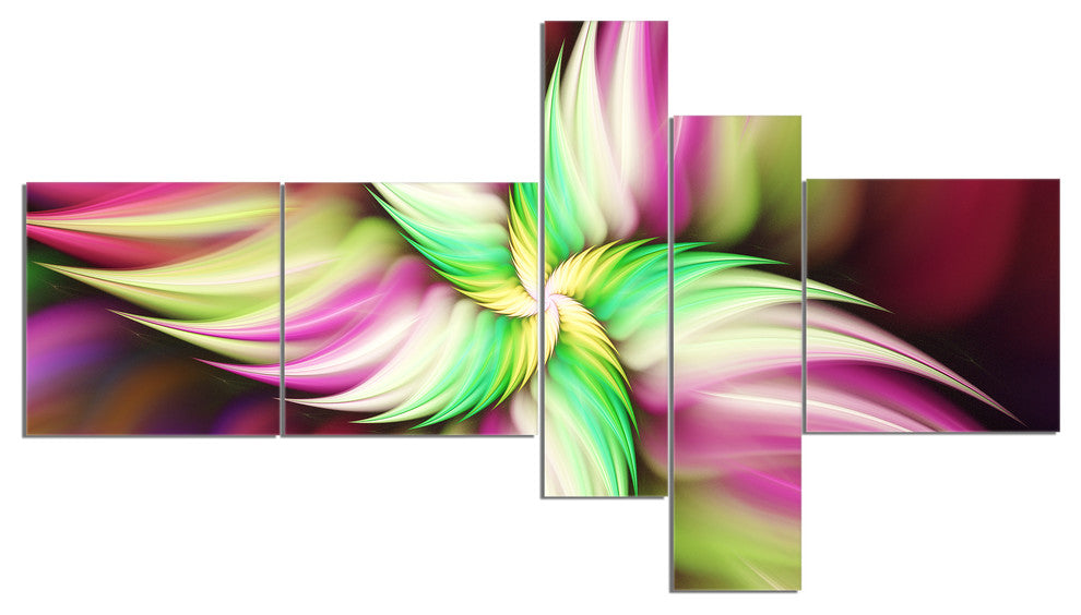 Huge Rotating Pink Flower, Floral Canvas Art Print, 60"x32", 5 panels