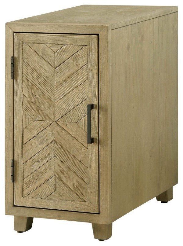 Solid Wood One Door Side Table with Metal Bar Handle, Light Oak Brown